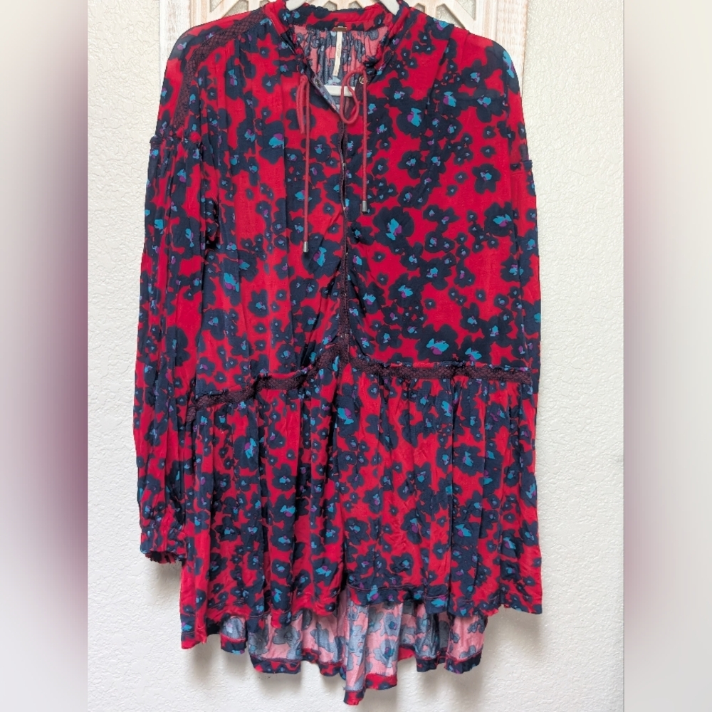 Free People Love Letter Tunic Dress Red Small Boho Hippie Feminine Statement